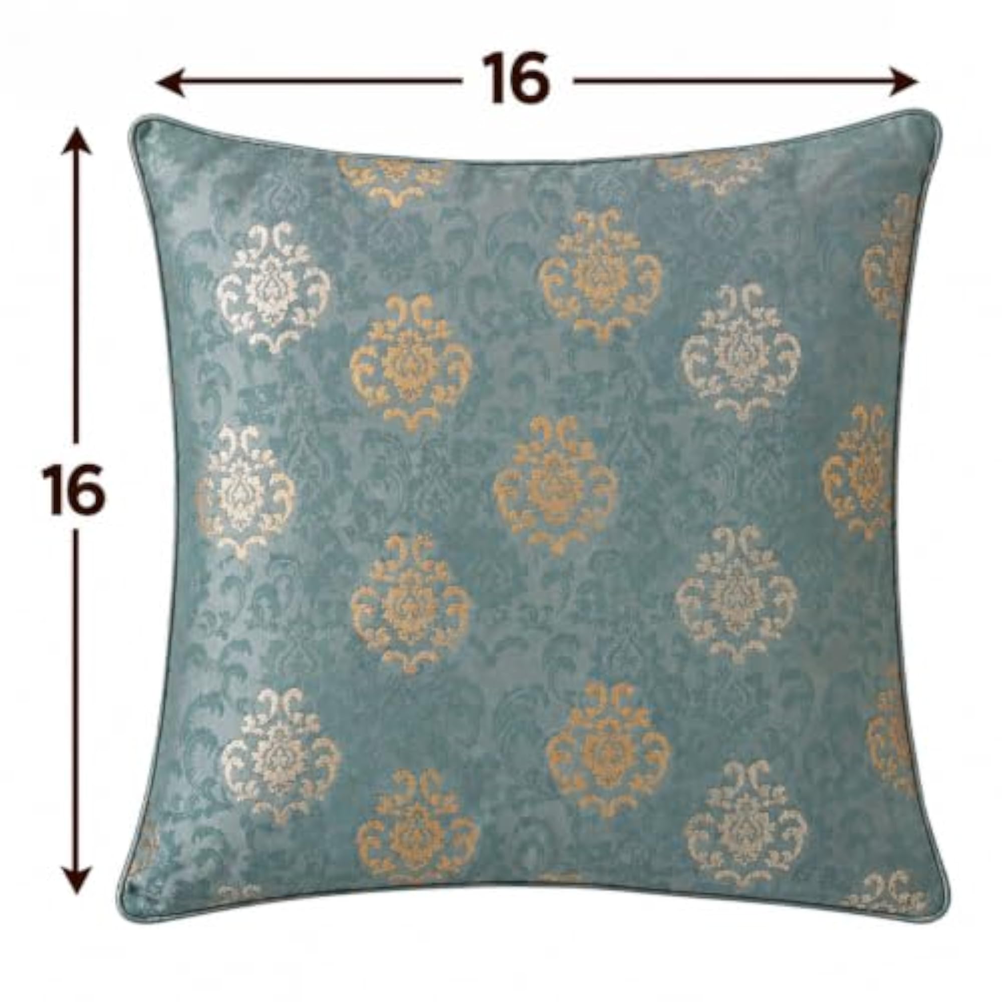 Damask Cushion Covers Teal Blue & Gold Decorative Designer Pillow Covers